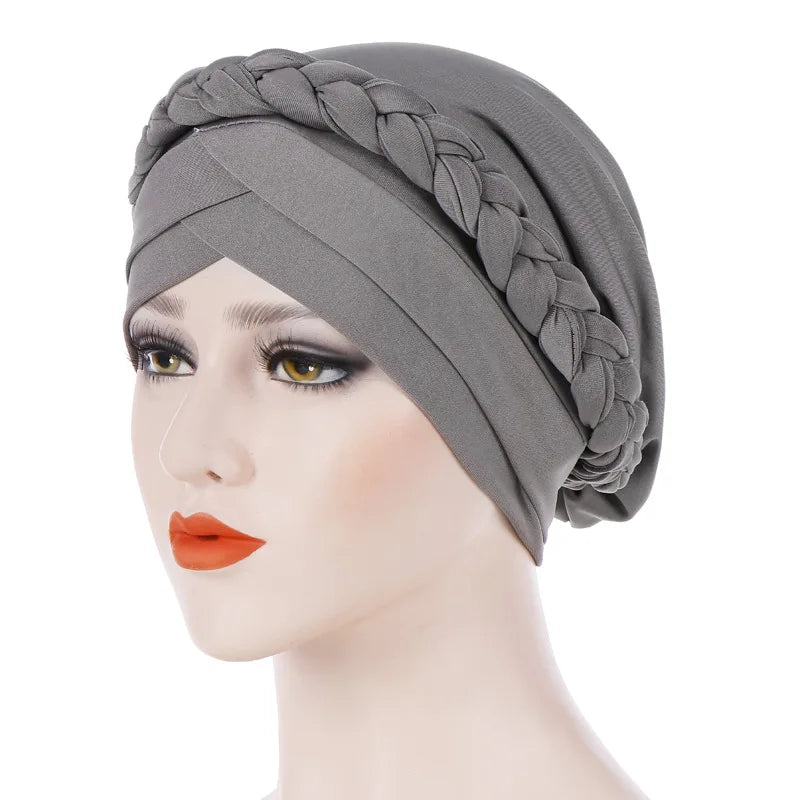 Women’s Cotton Head Scarf – Solid Turban Bonnet Hijab Cap with White Pearl Inner, Muslim Arab Wrap