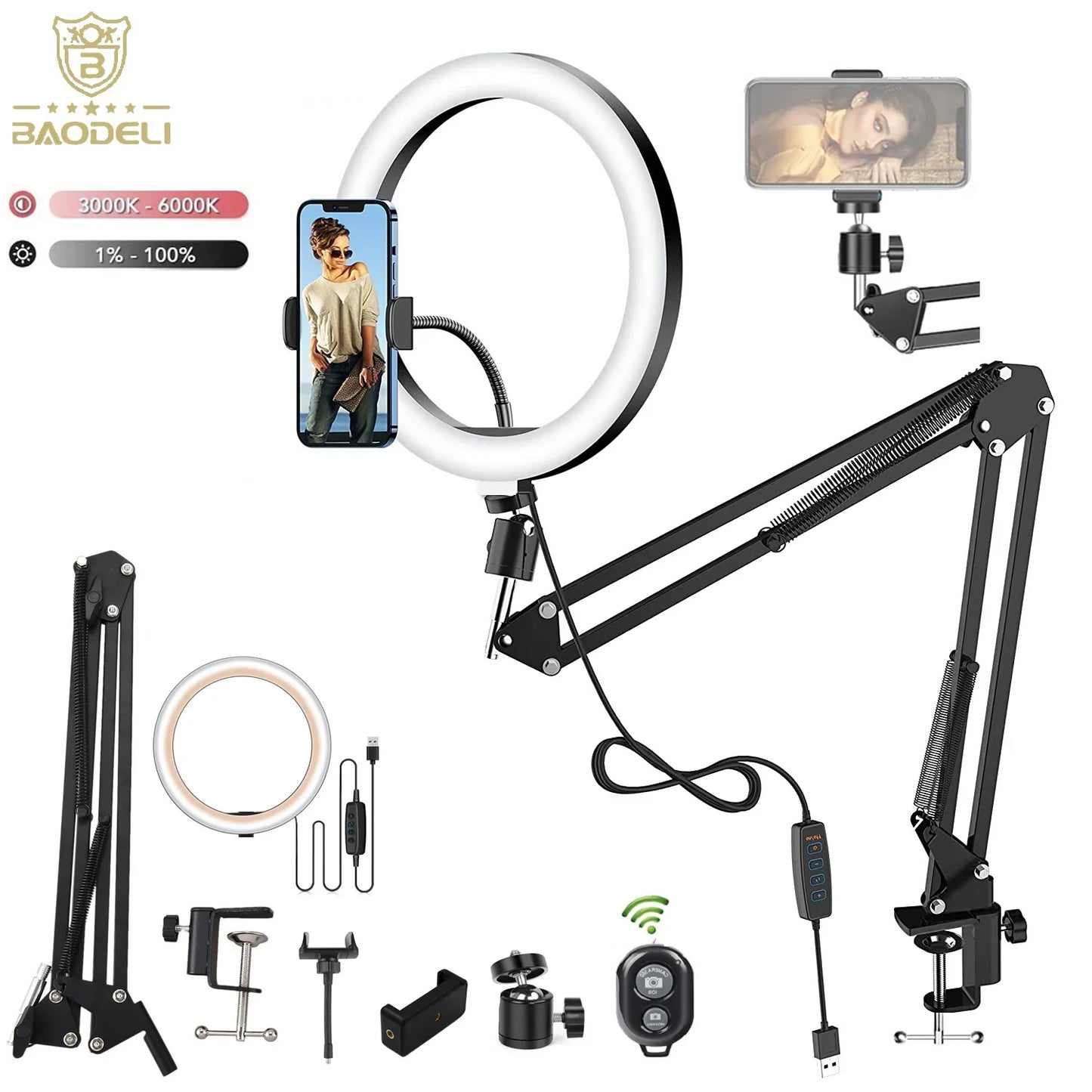 LED Selfie Ring Light with Phone Stand – Folding Arm, Dimmable Circle Fill Light & Tripod for YouTube & Streaming