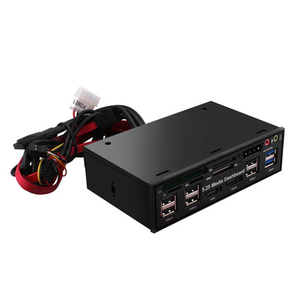 DeepFox 5.25" Media Dashboard Card Reader – USB 2.0/3.0, e-SATA, SATA Front Panel for Optical Drive Bays