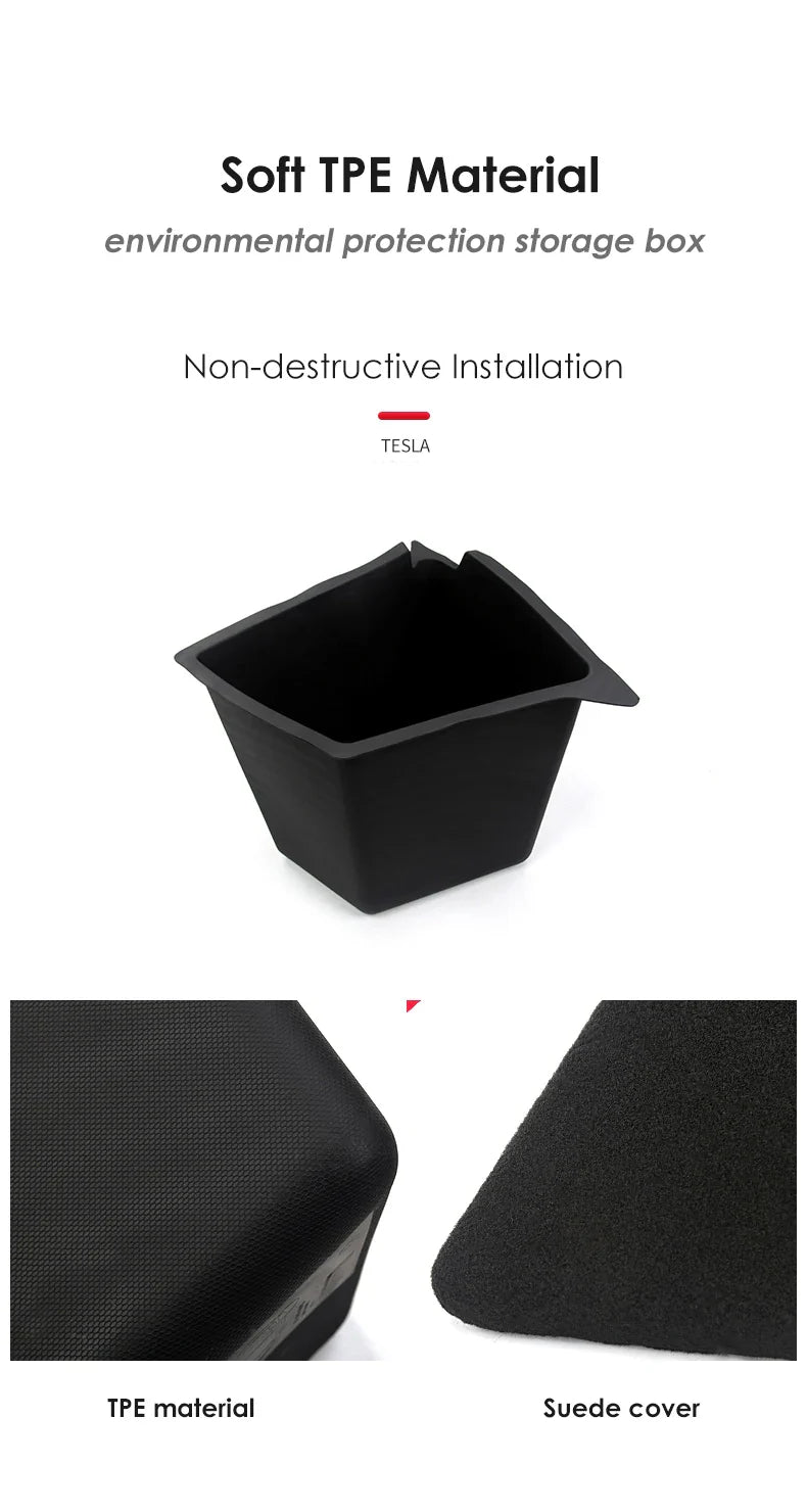 Futhope Car Trunk Side Storage Box for Tesla Model Y 2018-2024 – Hollow Cover Organizer with Flocking Mat & Partition Board