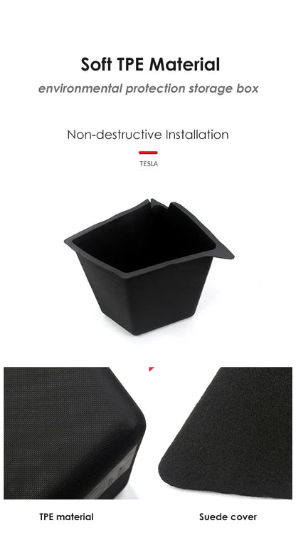 Futhope Car Trunk Side Storage Box for Tesla Model Y 2018-2024 – Hollow Cover Organizer with Flocking Mat & Partition Board