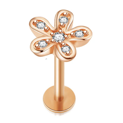 Crystal Flower Tragus Piercing Earring – 16G Cross Cartilage, Helix, Conch, Rook, Lobe & Labret Stud Jewelry