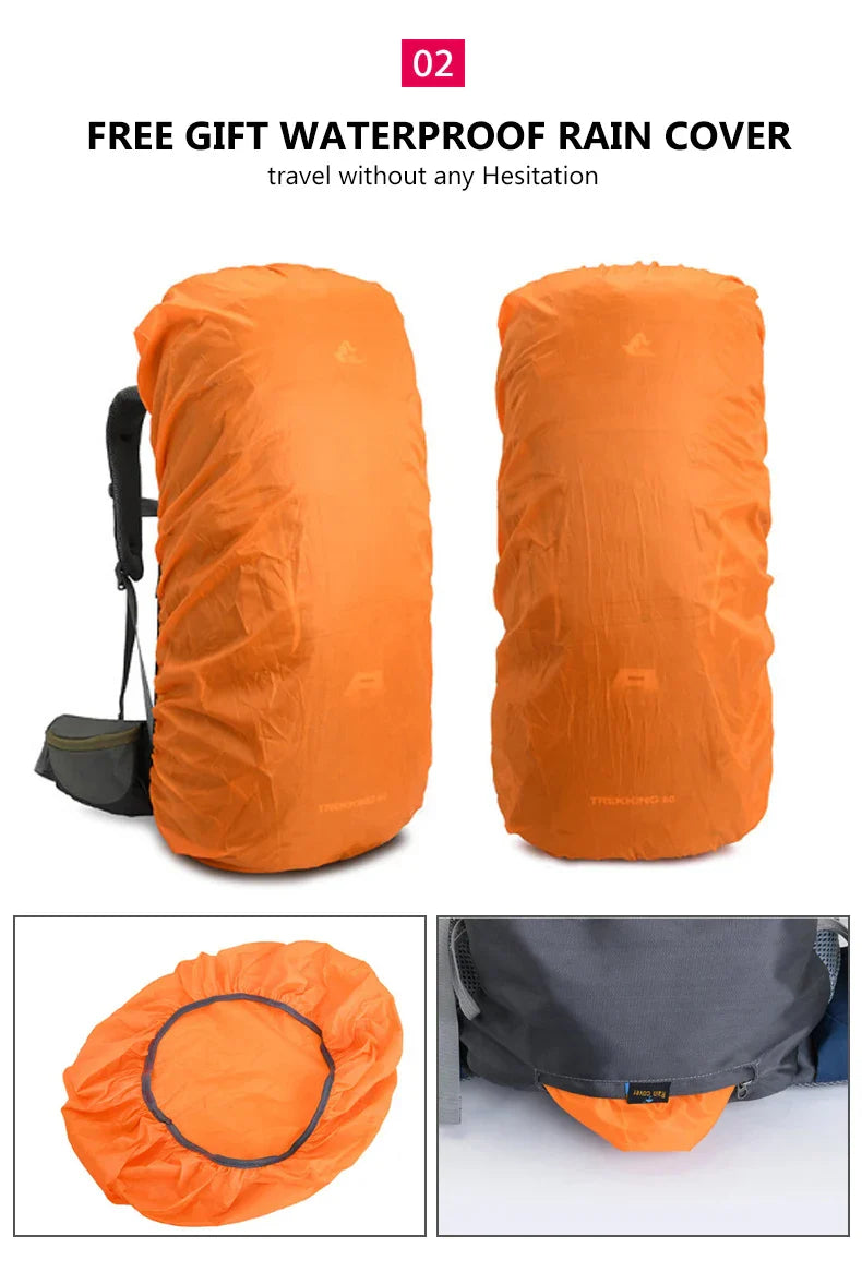 Men’s 60L Large Hiking Backpack — Mountaineering, Camping, Climbing & Outdoor Sport Rucksack XA108Y