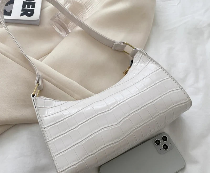 Fashion PU Leather Alligator Pattern Bag for Women – Small Armpit Handbag, Underarm Messenger Purse