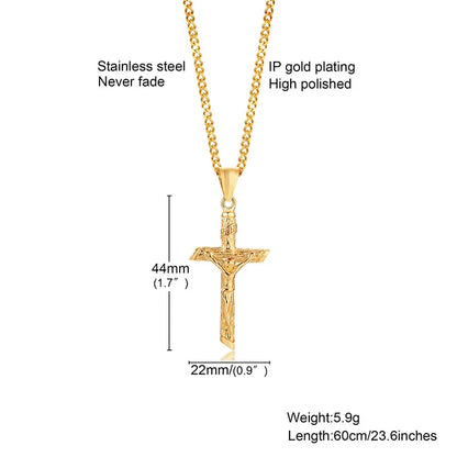 Vnox Cross Necklace for Men & Women – Gold Stainless Steel Jesus Pendant, Catholic Faith Jewelry for Church Prayer
