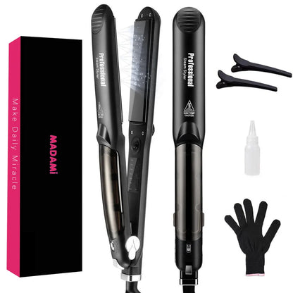Professional Steam Hair Straightener – Ceramic Vapor Flat Iron, 450℉ Heat & Argan Oil Treatment Hair Care Tool
