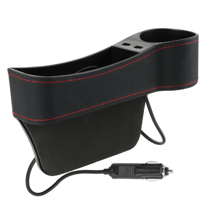 Car Seat Gap Organizer – Leather Auto Crevice Storage Box with Cup & Phone Holder, USB Option