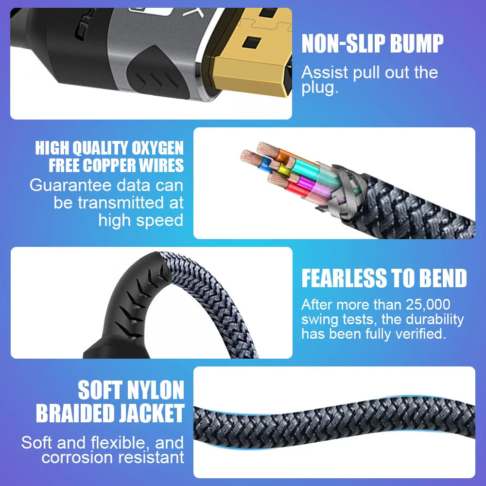8K HDMI 2.1 Cable – 48Gbps High-Speed Adapter, 4K@120Hz & 8K@60Hz, eARC HDR Video for PC, Laptop, TV Box, PS5, RTX 3080