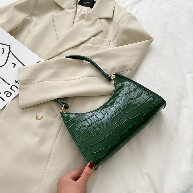 Fashion PU Leather Alligator Pattern Bag for Women – Small Armpit Handbag, Underarm Messenger Purse