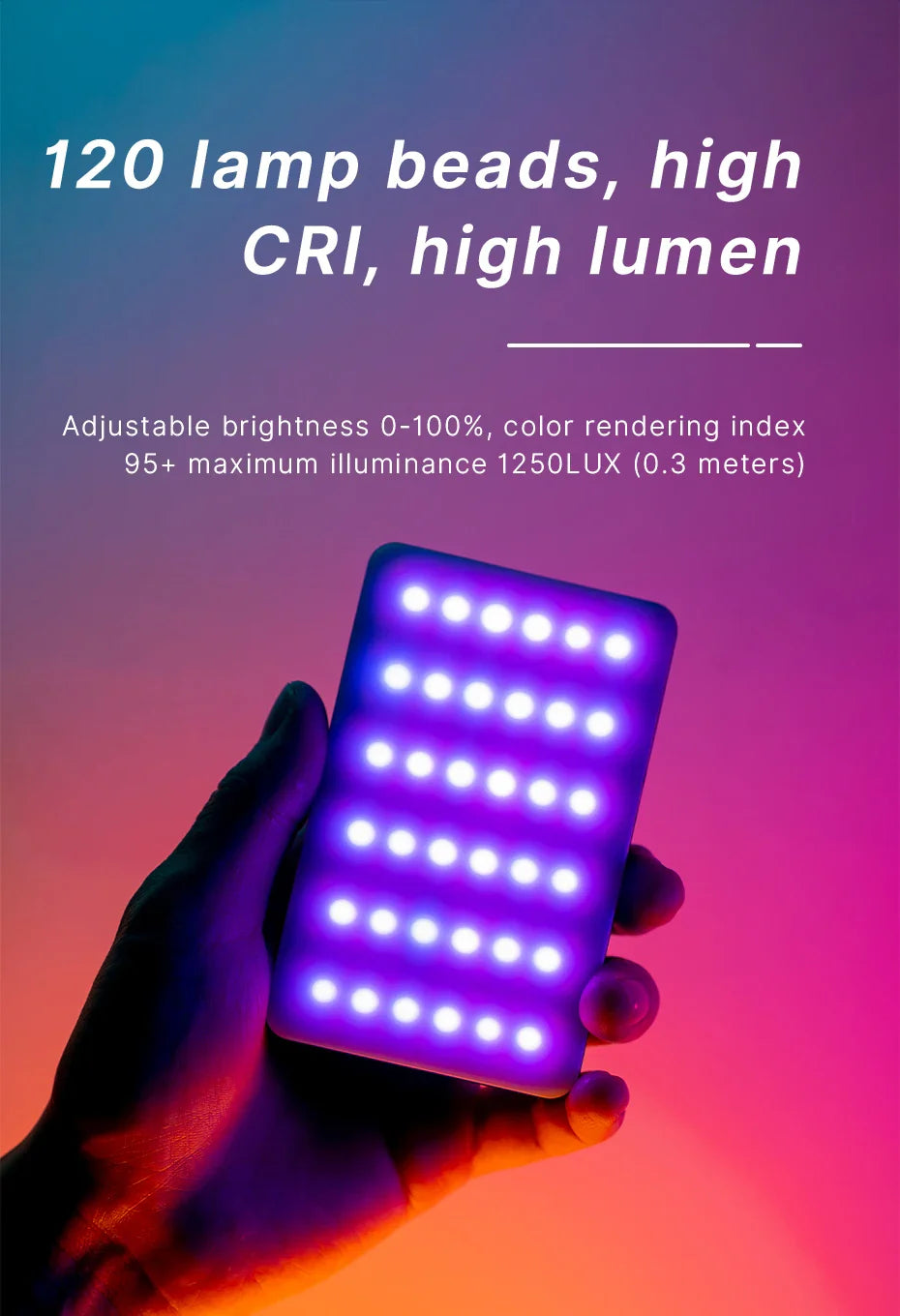 Ulanzi VL120 Full Color RGB Video Light – Dimmable 2500K-9000K LED Photography & Vlog Fill Light for Cameras