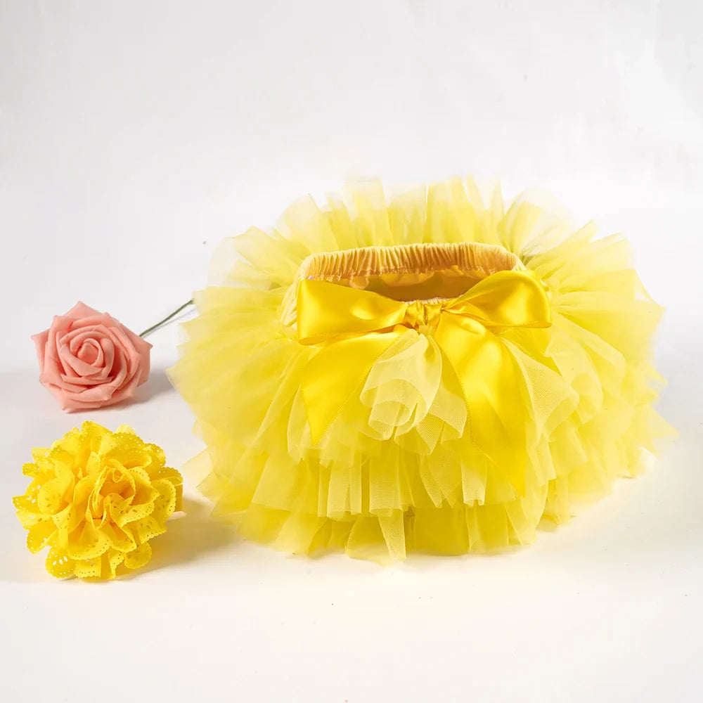 Baby Girl Tutu Bloomers Set - Newborn Tulle Lace Diaper Cover with Flower Headband Outfit