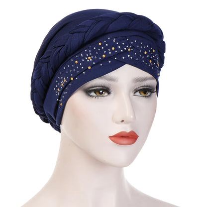 Women’s Cotton Head Scarf – Solid Turban Bonnet Hijab Cap with White Pearl Inner, Muslim Arab Wrap
