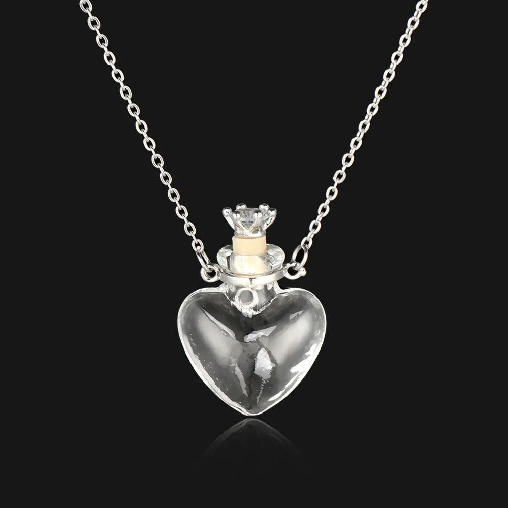 Openable Glaze Vial Pendant Necklace – Water Drop Heart Mini Perfume Bottle, Keepsake Jewelry Gift with Steel Chain