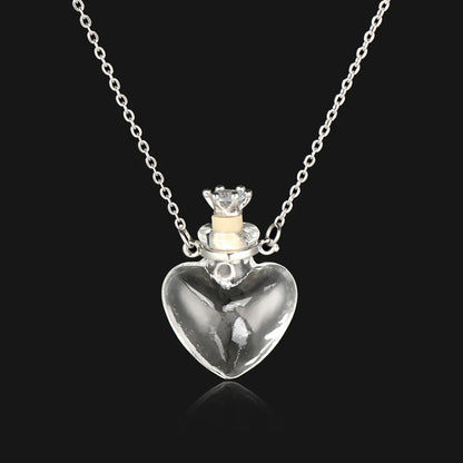 Openable Glaze Vial Pendant Necklace – Water Drop Heart Mini Perfume Bottle, Keepsake Jewelry Gift with Steel Chain