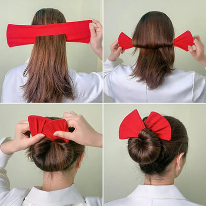 Deft Bun Hair Band for Women – Printed Bow Headband & Donut Bun Maker, DIY Hairstyle Twist & Ponytail Tool