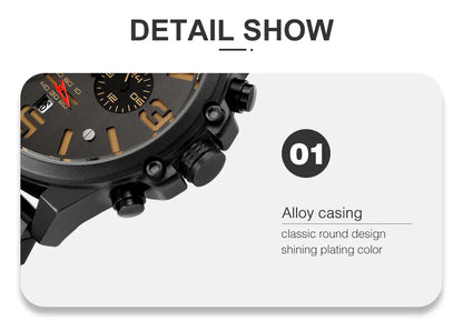 CURREN Men's Luxury Waterproof Sport Watch – Chronograph Quartz Military Wristwatch with Genuine Leather Strap