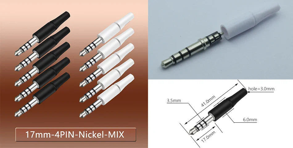 10pcs White & Black 3.5mm Stereo Headset Plug Adapter 3/4 Poles Audio Jack Connector for iPhone 2.5mm