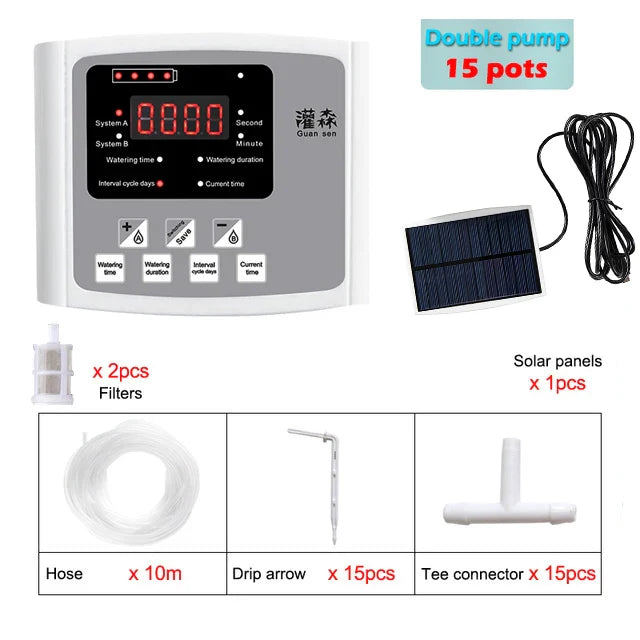 Solar Drip Irrigation System with Dual Pump & Timer | Automatic Plant Watering Device for Gardens