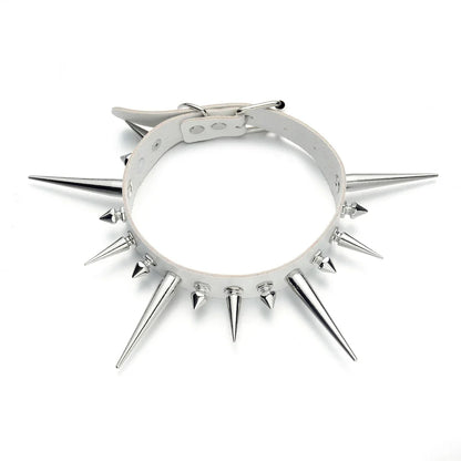 Punk Long Spike Choker – Studded Faux Leather Collar for Men & Women, Goth Rivet Necklace