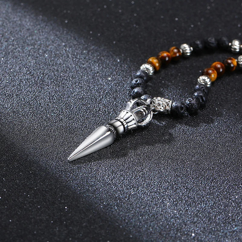 Men's Tibetan Phurba Kilaya Necklace – Tiger’s Eye & Lava Stone Spiritual Dagger Jewelry