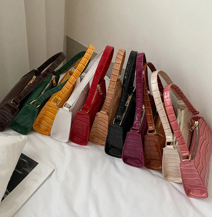 Fashion PU Leather Handbag for Women – Alligator Pattern Small Underarm Messenger Bag & Purse