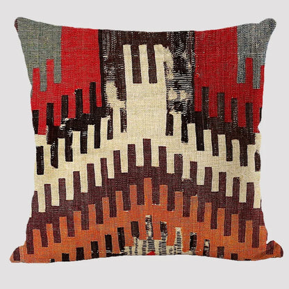 Bohemian Linen Cushion Cover – Multicolor Ethnic Geometric Pattern Decorative Pillow for Living Room Sofa