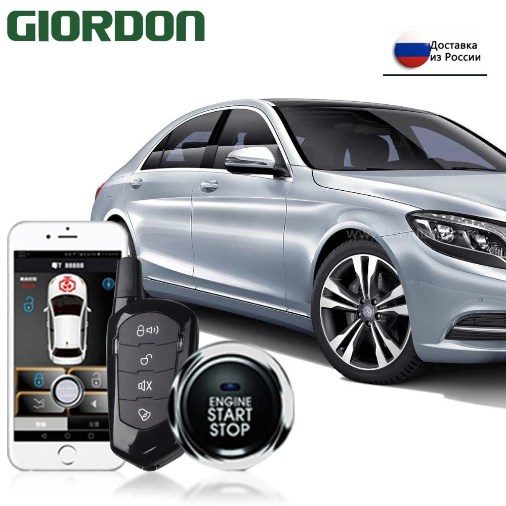 PKE Car Alarm System Kit – Smart Keyless Entry & Central Locking Remote Control with Smartphone Compatibility & Push Button Start Security System