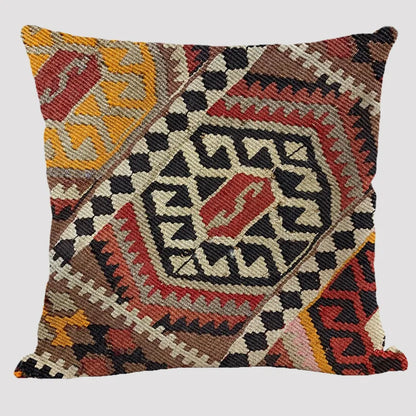 Bohemian Linen Cushion Cover – Multicolor Ethnic Geometric Pattern Decorative Pillow for Living Room Sofa