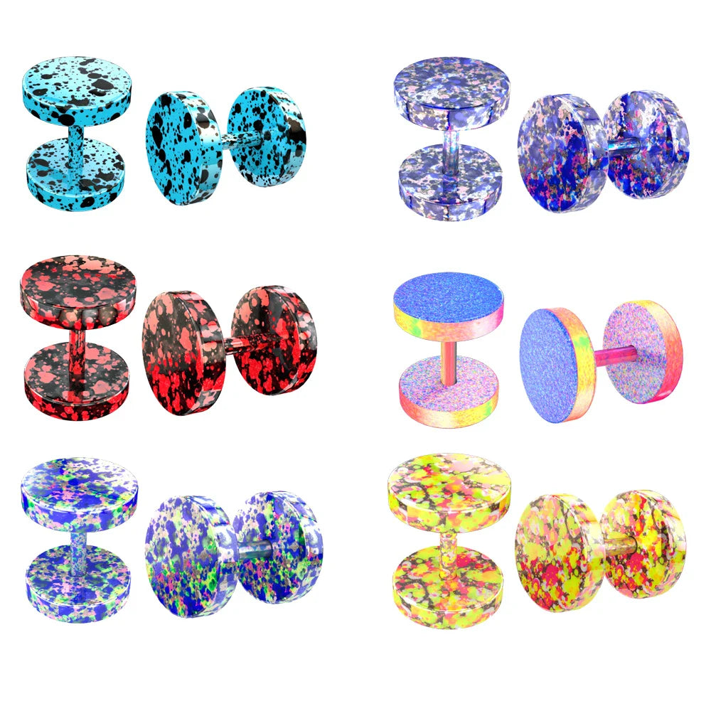 Stainless Steel Stud Earrings & Ear Plugs — Faux Punk Barbell Tunnels, Fake Piercing Gauges for Men & Women Body Jewelry