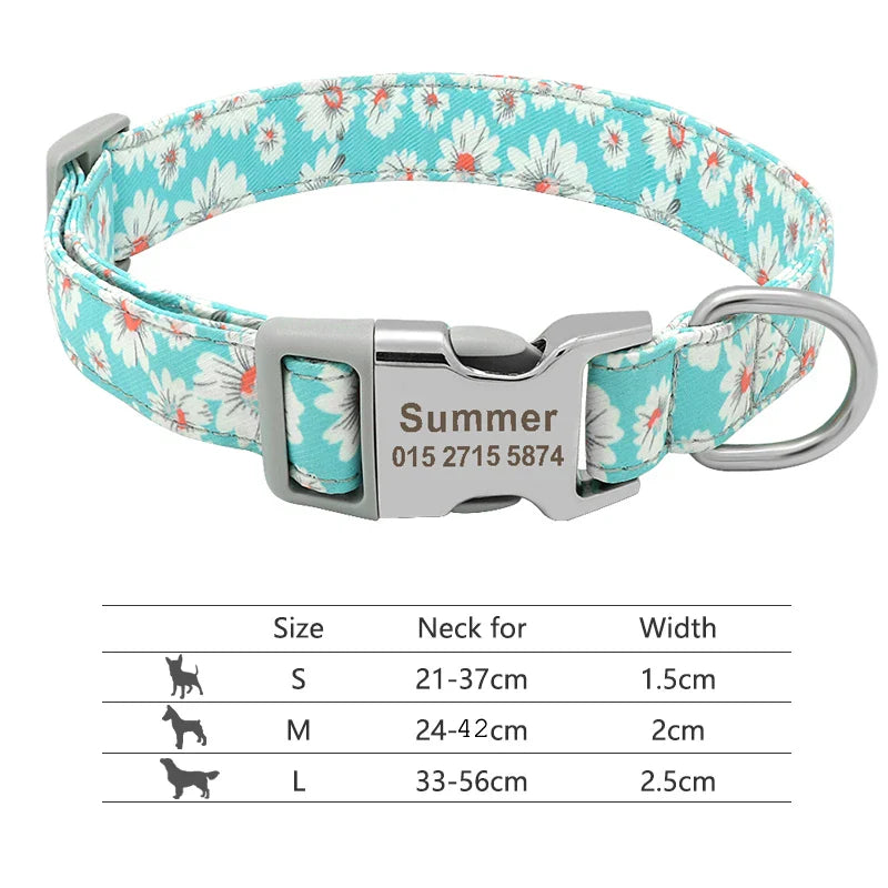 Adjustable Nylon Dog & Cat Collar – Personalized ID Collar with Engraved Name Buckle, Anti-Lost for Small, Medium & Large Pets