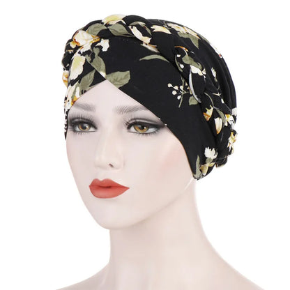 Women’s Cotton Head Scarf – Solid Turban Bonnet Hijab Cap with White Pearl Inner, Muslim Arab Wrap