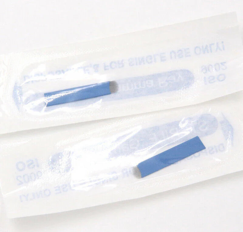 50pcs Microblading Tebori Blades 0.18mm — Manual Tattoo Needles for Permanent Makeup Eyebrows (7/9/12/14/17/21)