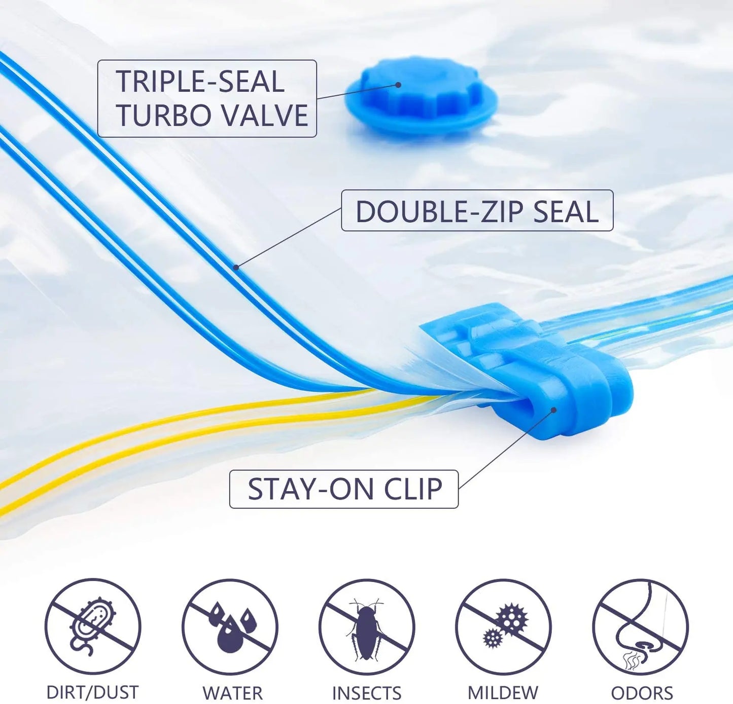 4-Pack Vacuum Storage Bags - Space-Saving Compression Bags for Travel, Clothes, Pillows, Bedding, Home Closet Organizer with Seal Zipper