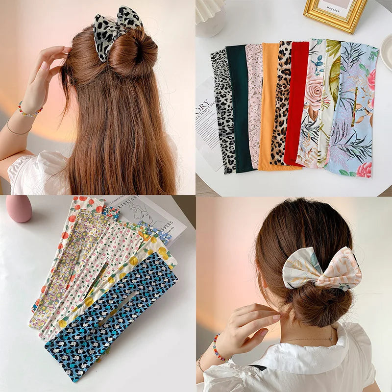 Deft Bun Hair Band for Women – Printed Bow Headband & Donut Bun Maker, DIY Hairstyle Twist & Ponytail Tool