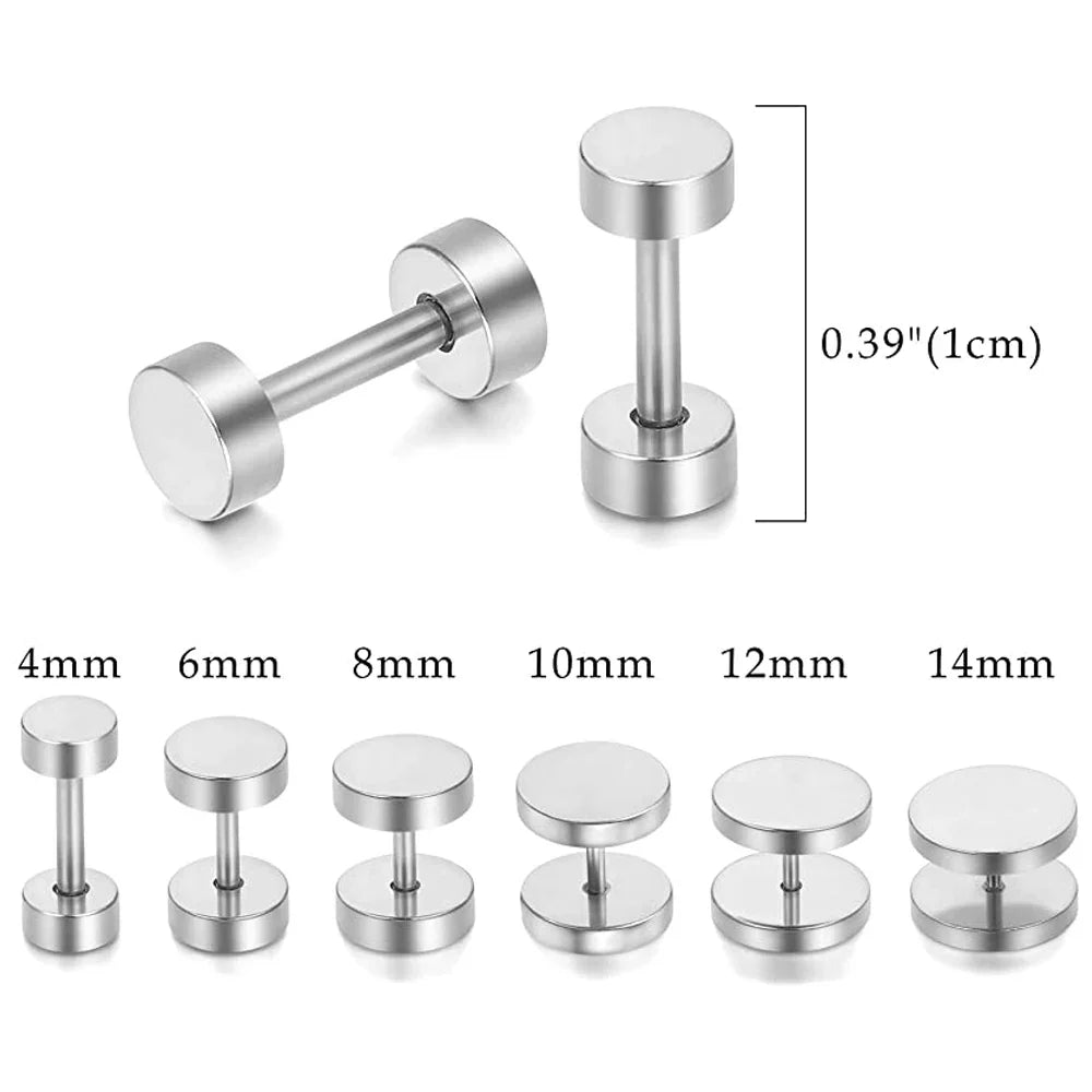 2-Piece Punk Stainless Steel Dumbbell Stud Earrings — Gothic Hip Hop Rock Style, Hypoallergenic Unisex Earrings for Men & Women