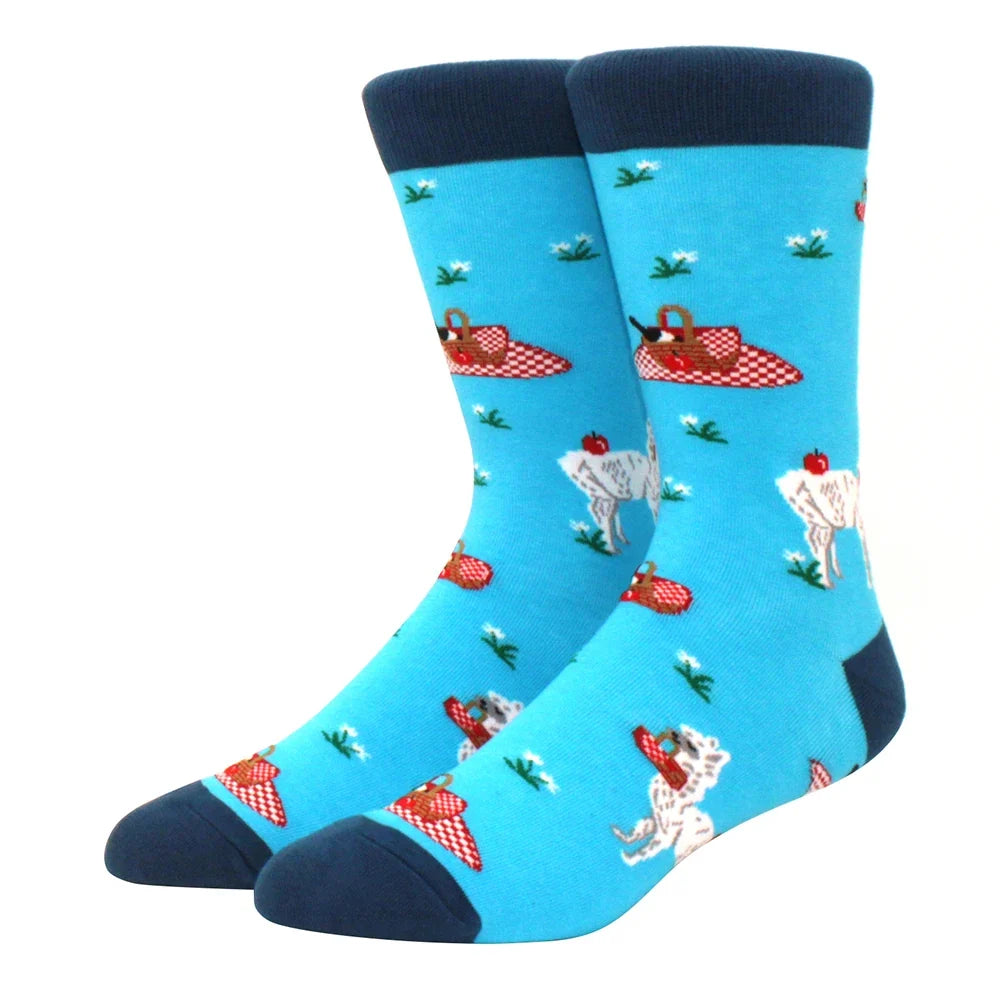 Men's Colorful Combed Cotton Jacquard Crew Socks - Striped Business Casual Dress Socks