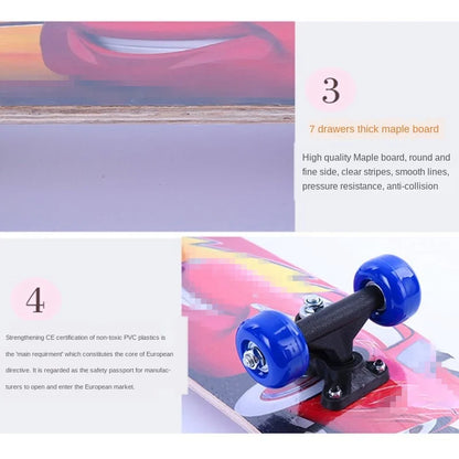 60cm Kids' Beginner Skateboard – Double Rocker Maple Deck with Cartoon Design for Outdoor Fun