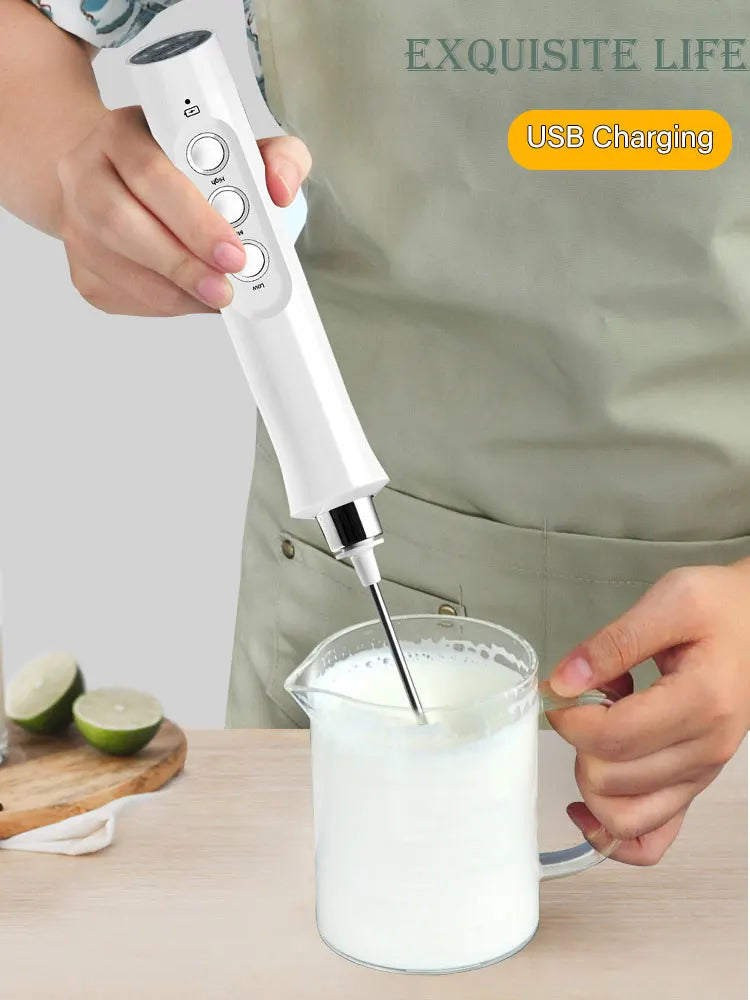 3-in-1 Rechargeable Electric Milk Frother | High-Speed Handheld Foam Maker & Coffee Frothing Wand | Portable Drink Mixer