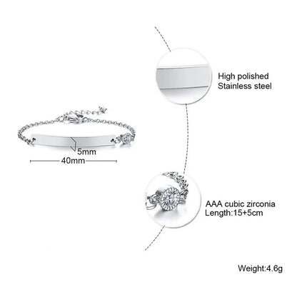 Elegant Personalized ID Bar Bracelet – 5mm Stainless Steel Link Chain for Women with Custom Name or Quote