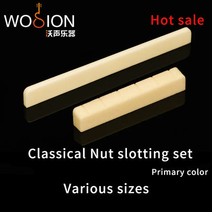 Wosion Bovine Bone Guitar Nut Set - Slotted Upper and Lower Nuts for Acoustic and Classical Guitars, Available in Various Sizes