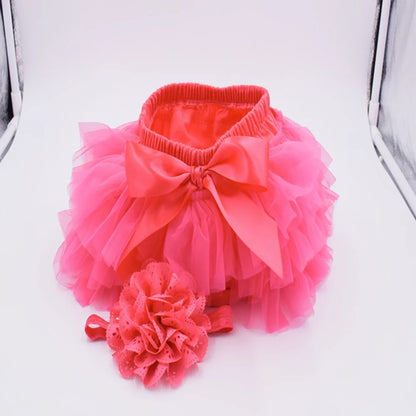 Baby Girl Tutu Bloomers Set - Newborn Tulle Lace Diaper Cover with Flower Headband Outfit