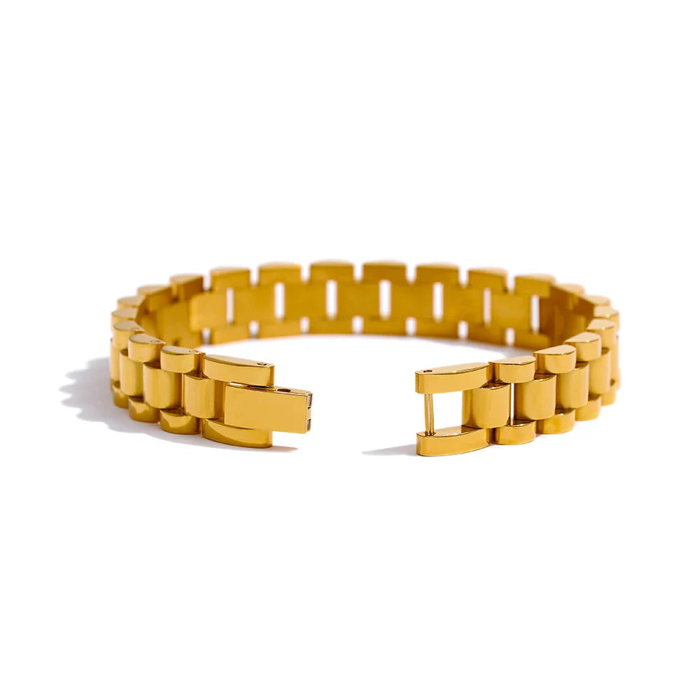 Yhpup Stainless Steel Chain Bracelet – 18K Gold Plated Heavy Metal Texture Waterproof Fashion Jewelry for Men & Women