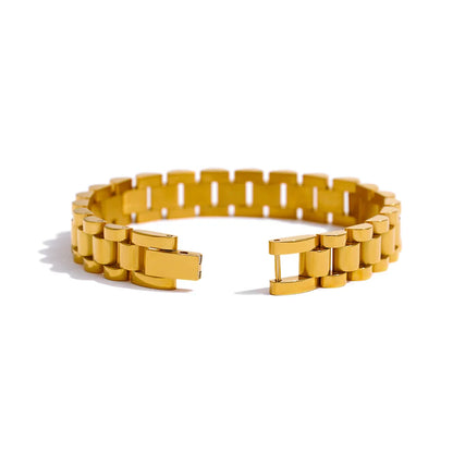 Yhpup Stainless Steel Chain Bracelet – 18K Gold Plated Heavy Metal Texture Waterproof Fashion Jewelry for Men & Women