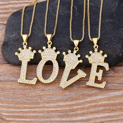 Nidin Luxury A-Z Crown Alphabet Pendant – Copper Zircon Initial Necklace Chain, Hip-Hop Style Jewelry for Men & Women