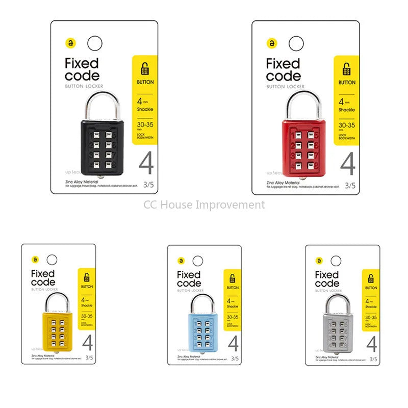4-Digit Push Button Combination Padlock – Multiple Colors Travel Luggage Code Lock for Travel Accessories
