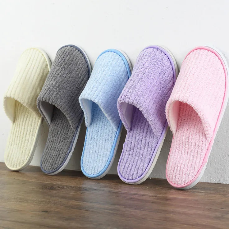 5 Pairs Mix Color Disposable Hotel Slippers – Cotton Non-Slip Slides for Men & Women Home, Travel, SPA & Hospitality Use