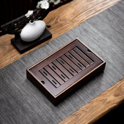 Natural Bamboo Wood Tea Tray – Rectangle Tea Set with Drainage, Water Storage Board for Chinese Tea Cups, Home Accessories