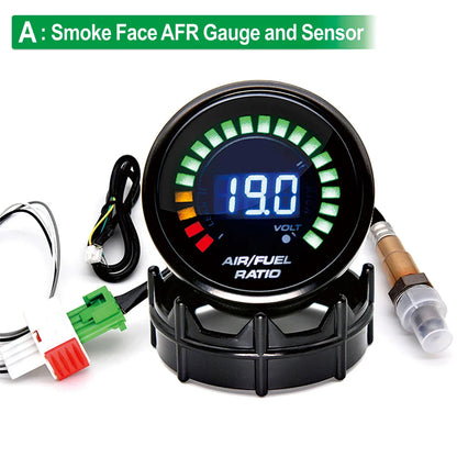52mm Digital Air Fuel Ratio Gauge — AFR Display with Narrowband O2 Oxygen Sensor 0258006028, Smoked Car Gauge for Gasoline Engines, 12V
