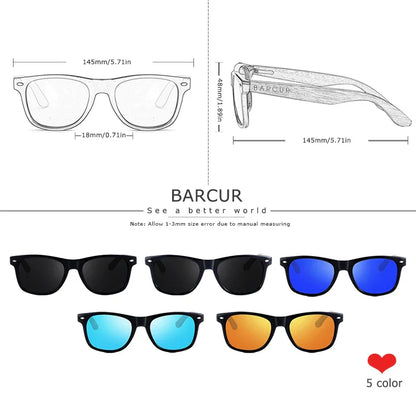 BARCUR Black Walnut Wood Polarized Sunglasses for Men – High-Quality Square UV400 Eyewear with Original Box