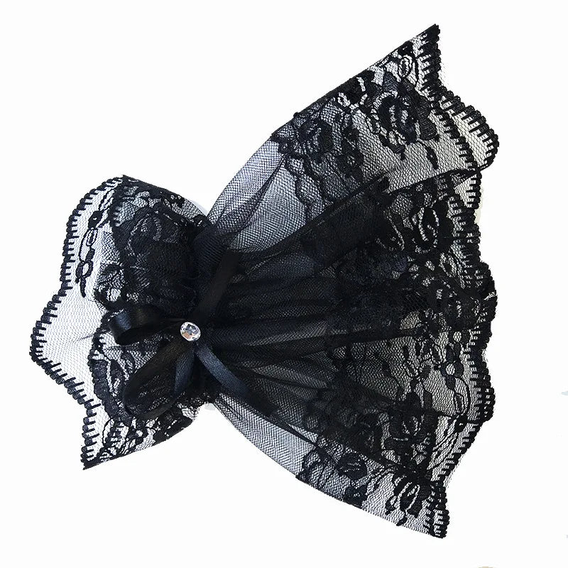 Women's Lace Wrist Cuff Bracelets - Short Arm Sleeves, Gothic Fingerless Gloves with Bowknot, Fashionable Solid Black & White